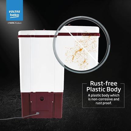 Voltas Beko, A Tata Product 7.5 kg Semi-automatic top load washing machine (WST75UC/BRSSWH2PTD, Burgundy, Pulsator Wash Method, Washer Only) 