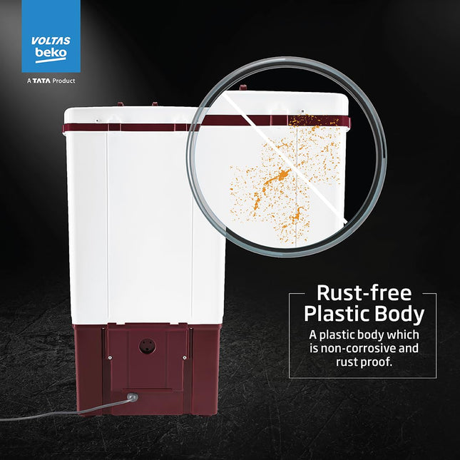 Voltas Beko, A Tata Product 7.5 kg Semi-automatic top load washing machine (WST75UC/BRSSWH2PTD, Burgundy, Pulsator Wash Method, Washer Only) 