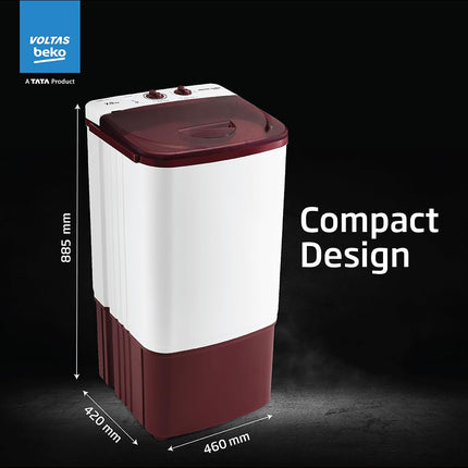 Voltas Beko, A Tata Product 7.5 kg Semi-automatic top load washing machine (WST75UC/BRSSWH2PTD, Burgundy, Pulsator Wash Method, Washer Only) 