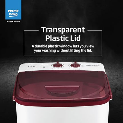 Voltas Beko, A Tata Product 7.5 kg Semi-automatic top load washing machine (WST75UC/BRSSWH2PTD, Burgundy, Pulsator Wash Method, Washer Only) 