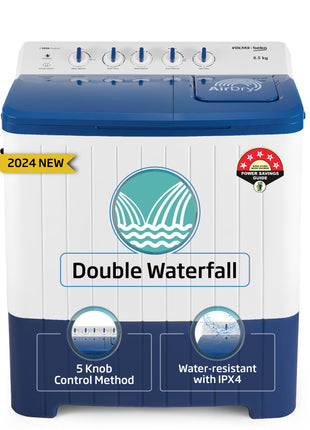 Voltas Beko, A Tata Product 8.5 Kg 5 Star Semi-Automatic Top Loading Washing Machine (2024 Model, WTT85UHA/OK5I0I0W01, Blue, Air Dry & Pulsator wash technology) 