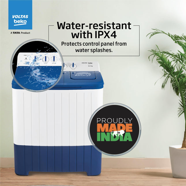 Voltas Beko, A Tata Product 8 Kg 5 Star Semi-automatic Top Load Washing Machine with Double Waterfall Technology (WTT80UHA/OK5I0I0W01, Blue, 5 Knob Control Method) 