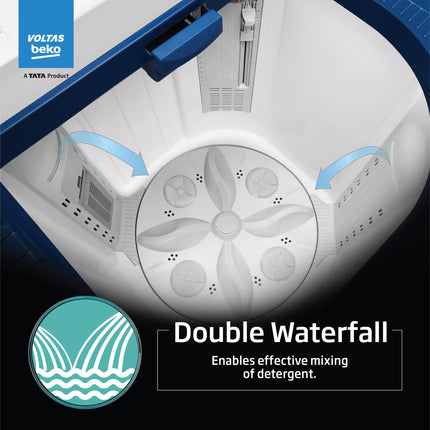 Voltas Beko, A Tata Product 8 Kg 5 Star Semi-automatic Top Load Washing Machine with Double Waterfall Technology (WTT80UHA/OK5I0I0W01, Blue, 5 Knob Control Method) 