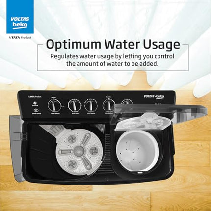 Voltas Beko, A Tata Product 9 Kg 5 Star Semi-Automatic Top Loading Washing Machine (WTT90UHA/OK5B1B1S23, Black, Pulsator Wash Method and Double waterfall technology) 