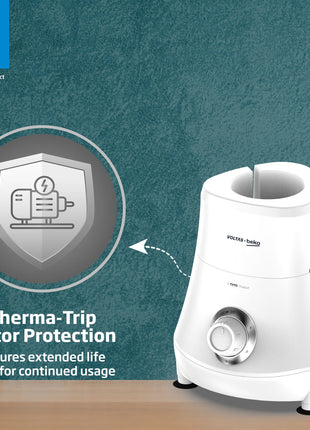 Voltas Beko, A Tata Product Powerfull 500 W Mixer Grinder with GrindX Technology (G5003HP-WH | 3 Jars | White) 