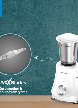 Voltas Beko, A Tata Product Powerfull 500 W Mixer Grinder with GrindX Technology (G5003HP-WH | 3 Jars | White) 