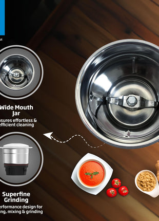 Voltas Beko, A Tata Product Powerfull 500 W Mixer Grinder with GrindX Technology (G5003HP-WH | 3 Jars | White) 