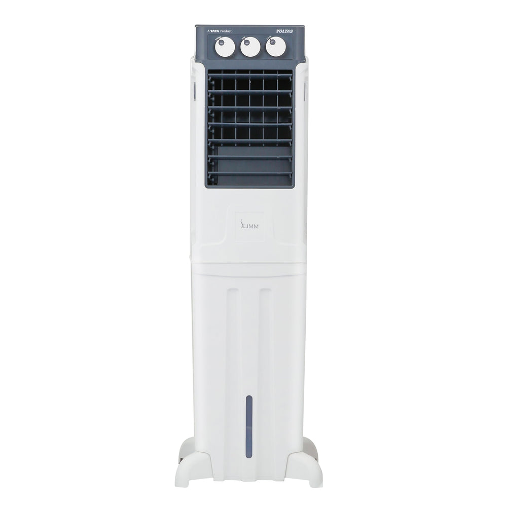 Voltas Slimm 35, Tower Air Cooler for home, Honey comb cooling pad with Ice Chamber, Mechanical Operation with Auto swing louvers, Freestanding 35 Litres, White price under 20000