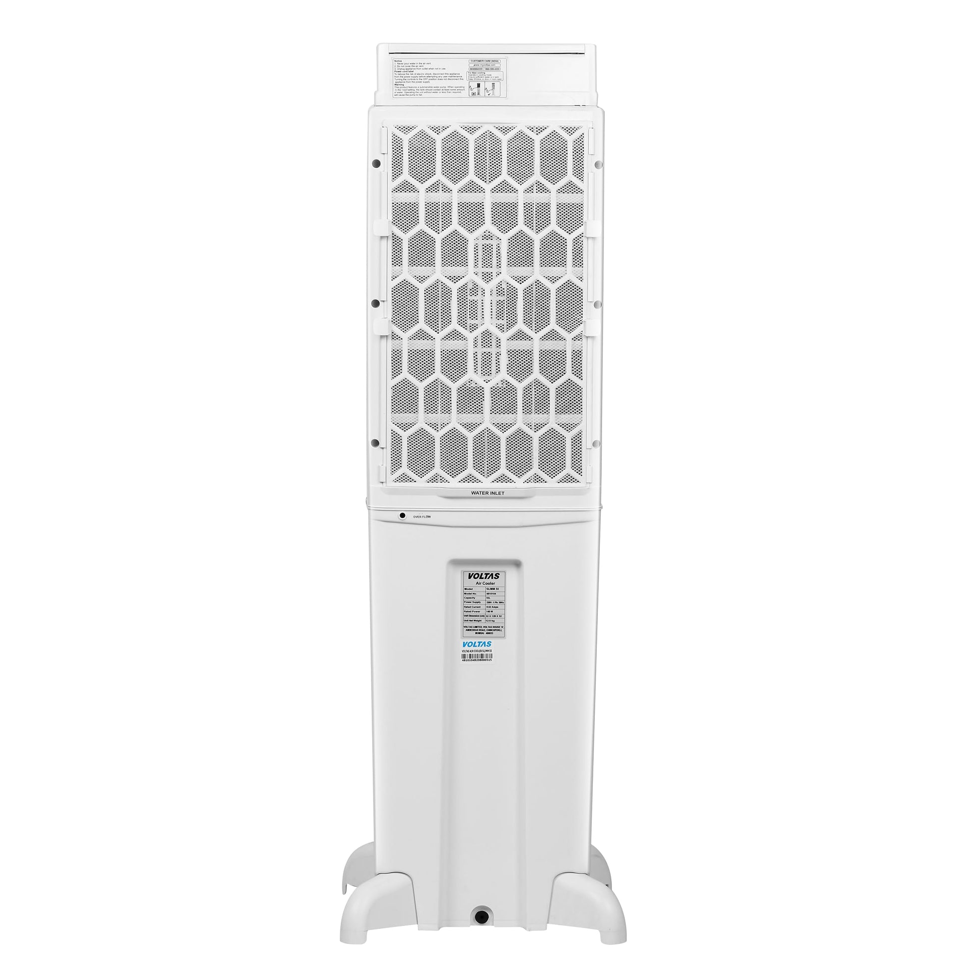 Voltas Slimm 35, Tower Air Cooler for home, Honey comb cooling pad with Ice Chamber, Mechanical Operation with Auto swing louvers, Freestanding 35 Litres, White 