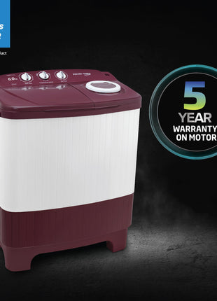 Voltas beko, A Tata Product 6 kg 5 Star Semi-Automatic Top Load Washing Machine With Air Dry (2024 Model, WTT60UNX/OK3R0R0W01, Burgundy, Special Pulsator Technology) 