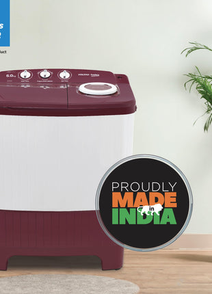 Voltas beko, A Tata Product 6 kg 5 Star Semi-Automatic Top Load Washing Machine With Air Dry (2024 Model, WTT60UNX/OK3R0R0W01, Burgundy, Special Pulsator Technology) 