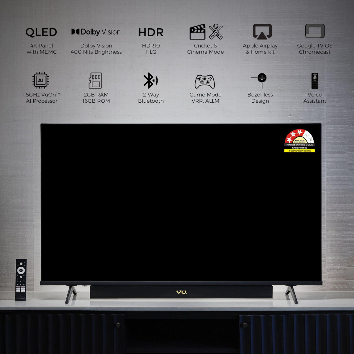 Vu 126cm (50 inches) Vibe Series 4K QLED Smart Google TV 50VIBE-DV 