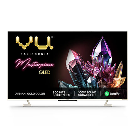 Vu 139 cm (55 inches) The Masterpiece Glo Series 4K Ultra HD Smart Android QLED TV 55QMP (Armani Gold) (2022 Model) | Built in 4.1 Speaker 
