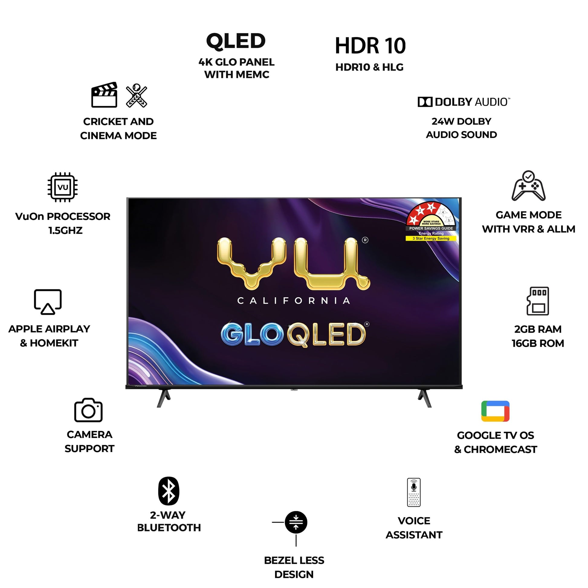 Vu 139cm (55 inches) GloQLED Series 4K QLED Smart Google TV 55QLED25 
