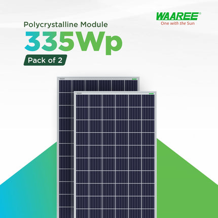 WAAREE 330-335 Watt Polycrystalline Solar Panel – 72 Cells, 24V, Aluminum Frame (Pack of 2 – 670W Total) | High Efficiency Panels for Home, Commercial & Off-Grid Use 