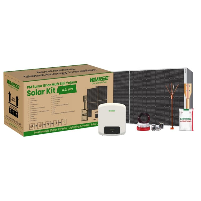 WAAREE 4-4.5kW TOPcon DCR Solar Kit || High-Efficiency TOPcon Solar Panels || 4 kW on Grid Single-Phase || IP65 AC & DC Distribution Boxes || Complete Solar Energy Solution with 23 Components 