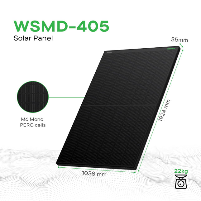 WAAREE All Black (Pack of 2) II WSMDi 405W Mono PERC II Solar Panel 132 Cells II 45.22V II 10.61A (‎WSMDi- 405, 810W) 