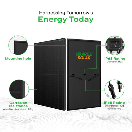 WAAREE All Black (Pack of 2) II WSMDi 405W Mono PERC II Solar Panel 132 Cells II 45.22V II 10.61A (‎WSMDi- 405, 810W) 