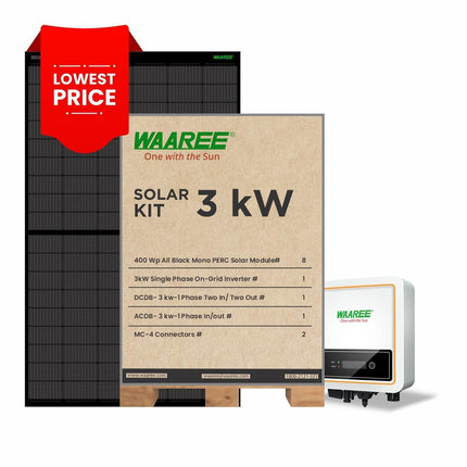 WAAREE II 3-3.2kW DCR Solar Kit || High-Efficiency DCR Solar Panels | 3-3.2kW Single Phase Grid-Tied Inverter || IP65 AC & DC Distribution Boxes || Comprehensive Solar Energy System II Gov't Subsidy 
