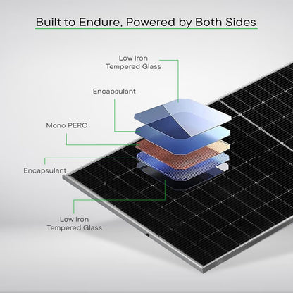 WAAREE II Bifacial 550 Watt II Dual Glass Bifacial Mono PERC Solar Panel II 144 Half-Cut VOC 49.91 II 30 Years Performance Warranty II (Pack of 6) (Bi-55-550, 3.3kW) 