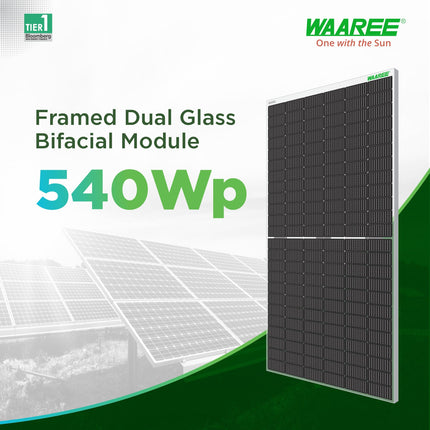 WAAREE II Single Panel II 545 Watt Bifacial Mono Perc Solar Panel II 144 Half-Cut Cell II 49.91 Voc II 21.36A II 30 Years Performance Warranty II (Bi-55-545 Pack of 1) 