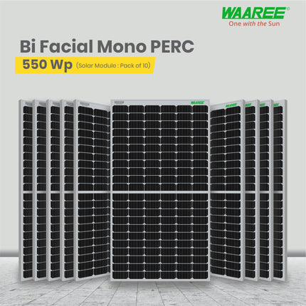 WAAREE (Pack of 10, 550 x 10) Solar Panel 550 Watt Half-Cut 144 Cells Dual Glass Mono PERC Bifacial Solar Panels. 
