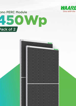 WAAREE Solar Panel 450 Watt II Pack of 2 II 450W X 2 II Half-Cut 24 Volts II 144 Cells Mono PERC Solar Panels II 30 Years Performance Warranty II 450 Watt Pack of 2 