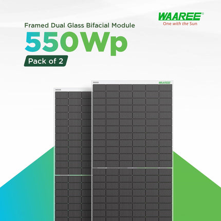 WAAREE Solar Panel 550 Watt II Pack of 2 II Half-Cut 144 Cells II Dual Glass Mono Perc Bifacial Solar Panels II 30 Years Performance Warranty II (1kW) (Bi-55-550 Pack of 2,) 