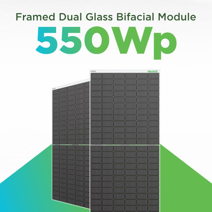 WAAREE Solar Panel 550 Watt II Pack of 2 II Half-Cut 144 Cells II Dual Glass Mono Perc Bifacial Solar Panels II 30 Years Performance Warranty II (1kW) (Bi-55-550 Pack of 2,) 