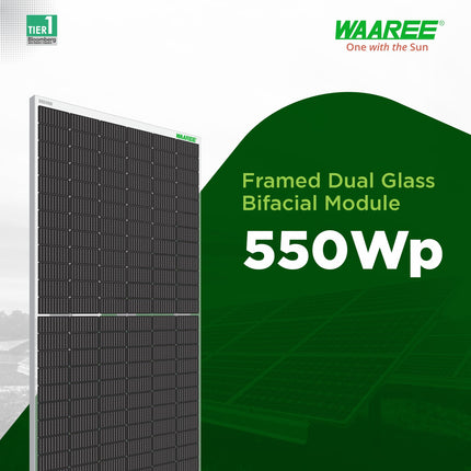 WAAREE Solar Panel 550 Watt II Pack of 2 II Half-Cut 144 Cells II Dual Glass Mono Perc Bifacial Solar Panels II 30 Years Performance Warranty II (1kW) (Bi-55-550 Pack of 2,) 