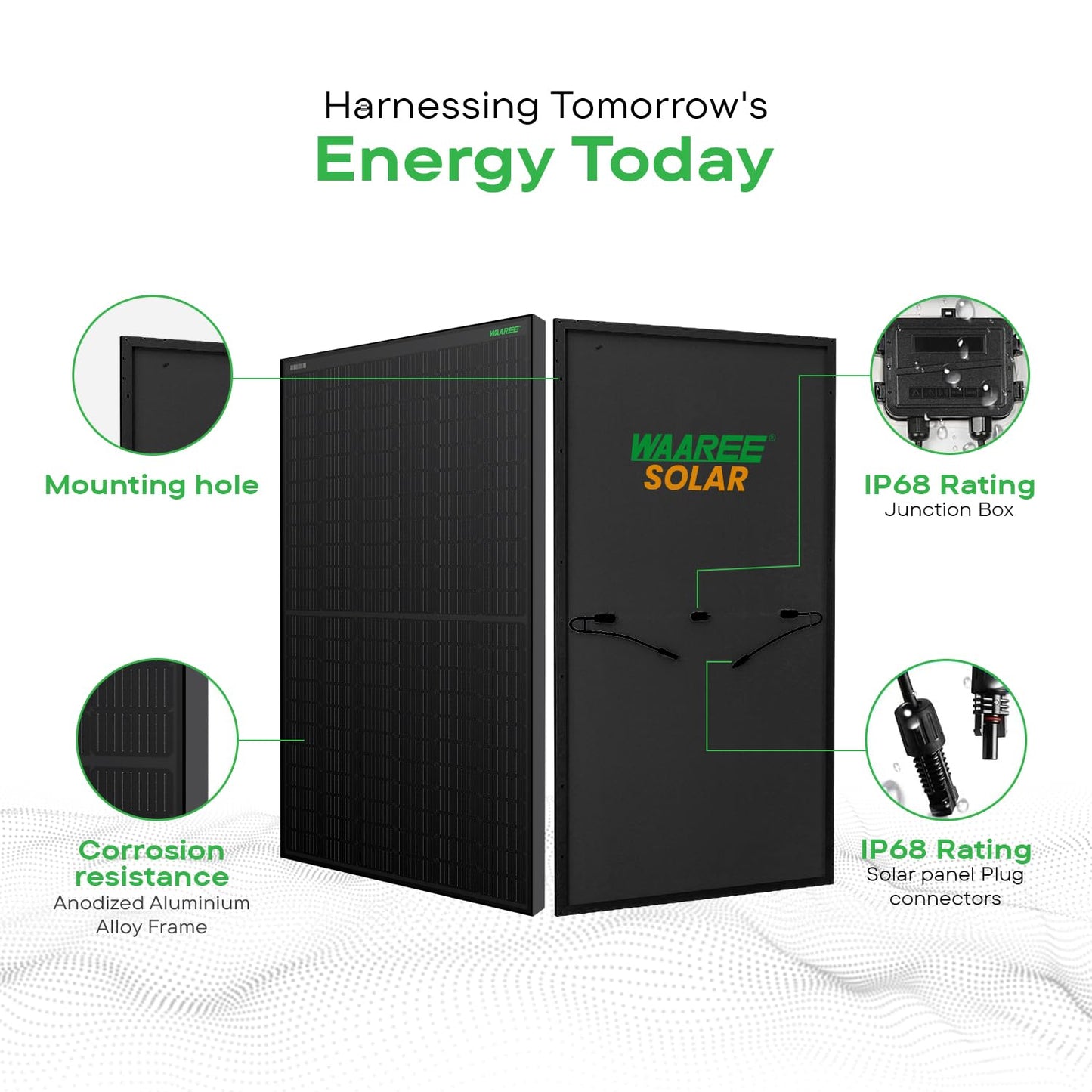 WAAREE Solar Panel All Black 400 Watt (Pack of 2, 800W) 24 Volts 132 Cells Mono PERC Solar Panels (Pack of 2) 