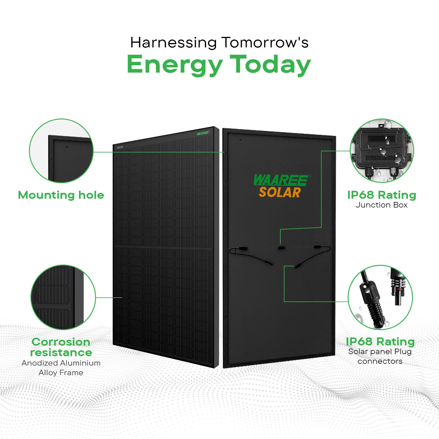 WAAREE Solar Panel All Black 400 Watt (Pack of 2, 800W) 24 Volts 132 Cells Mono PERC Solar Panels (Pack of 2) 