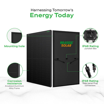 WAAREE Solar Panel All Black 400 Watt (Pack of 2, 800W) 24 Volts 132 Cells Mono PERC Solar Panels (Pack of 2) 