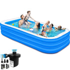 WEGON 10 Feet Rectangular Inflatable Pool with Electric Pump Family Full-Sized Swimming Bathtub for Kids Outdoor Garden Summer Party (Blue) 