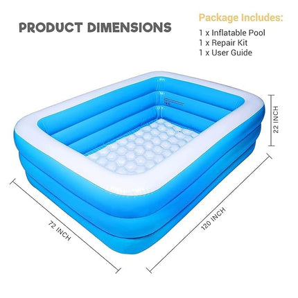 WEGON 10 Feet Rectangular Inflatable Pool with Electric Pump Family Full-Sized Swimming Bathtub for Kids Outdoor Garden Summer Party (Blue) 