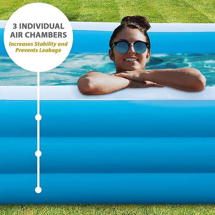 WEGON 10 Feet Rectangular Inflatable Pool with Electric Pump Family Full-Sized Swimming Bathtub for Kids Outdoor Garden Summer Party (Blue) 