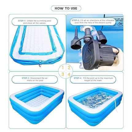 WEGON 10 Feet Rectangular Inflatable Pool with Electric Pump Family Full-Sized Swimming Bathtub for Kids Outdoor Garden Summer Party (Blue) 