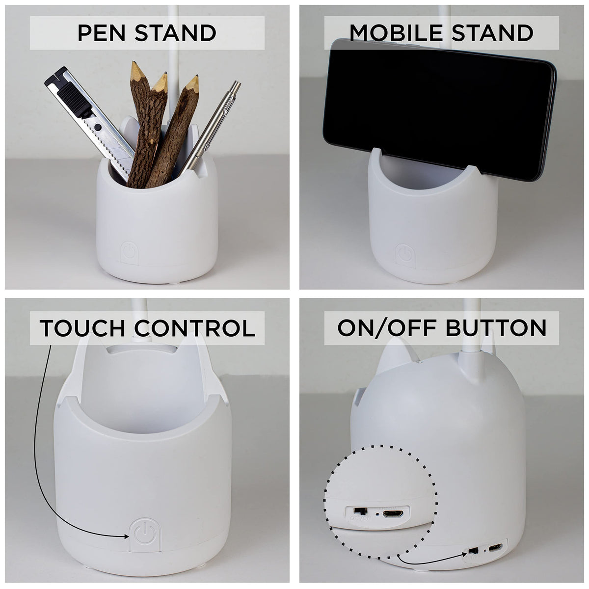 WEIRD WOLF 3 Colour Mode LED Study/Table/Desk Lamp with Pen Holder, 6 Month Warranty(Plastic, White, Pack of 1) 