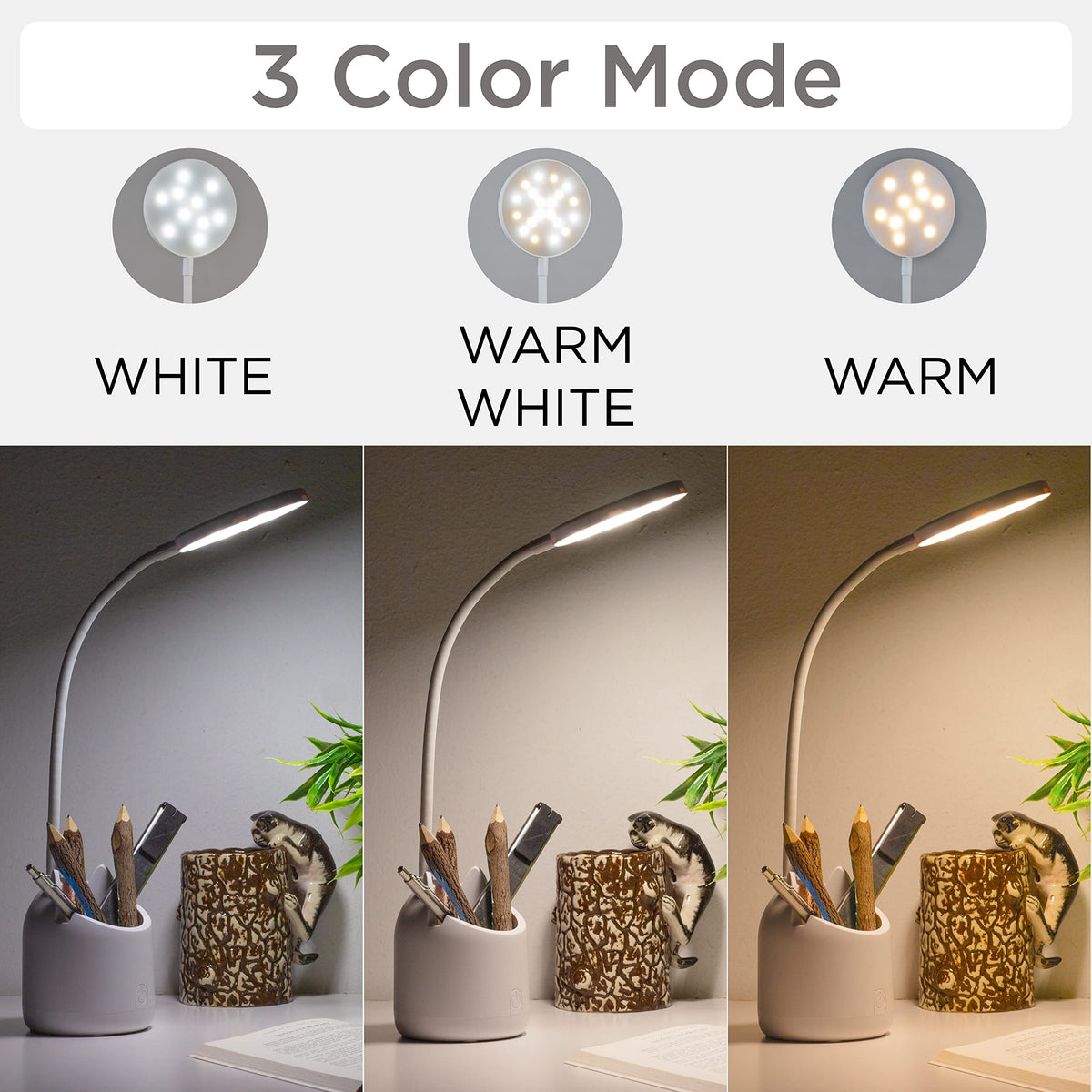 WEIRD WOLF 3 Colour Mode LED Study/Table/Desk Lamp with Pen Holder, 6 Month Warranty(Plastic, White, Pack of 1) 