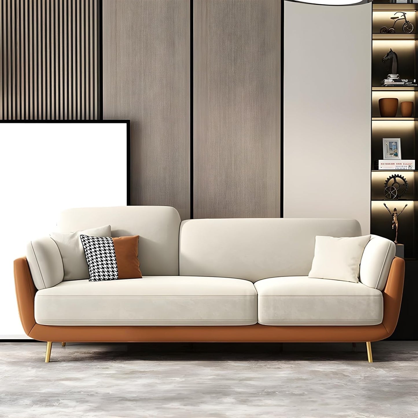 WESTERN WOOD ART Stylish & Modern Heavy Duty & Luxurious Traditional 3 Seater Sofa Chesterfield Sofa Arm Sofa Three Seater Sofa for Living Room Guest Room Hotels & Office. (Brown & BEIGEEE) 