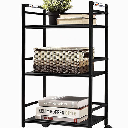WINSTAR Metal Rolling Trolley with Lockable Wheels | Heavy Duty Multifunctional Metal Frame Cart | Ideal for Home, Kitchen, Bathroom and Office Storage | (Black, 3-Tier) 
