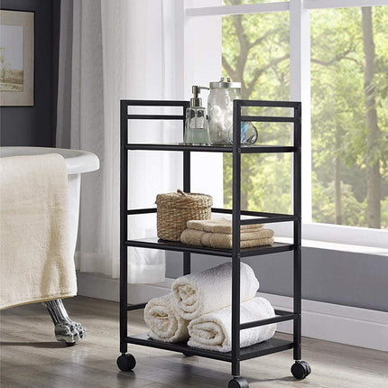 WINSTAR Metal Rolling Trolley with Lockable Wheels | Heavy Duty Multifunctional Metal Frame Cart | Ideal for Home, Kitchen, Bathroom and Office Storage | (Black, 3-Tier) 