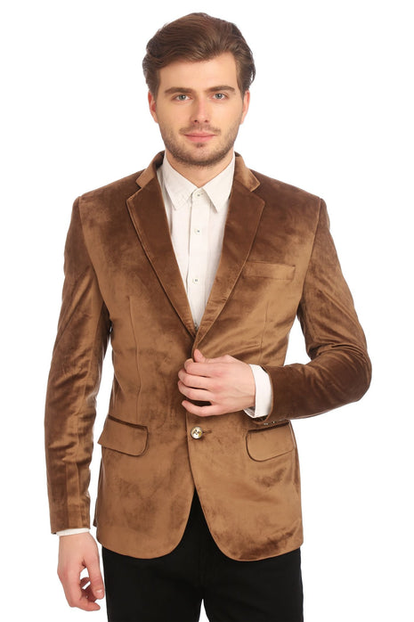 WINTAGE Men's Regular Fit Notched Lapel Blazer (velvet201color7s46_Camel_46) 