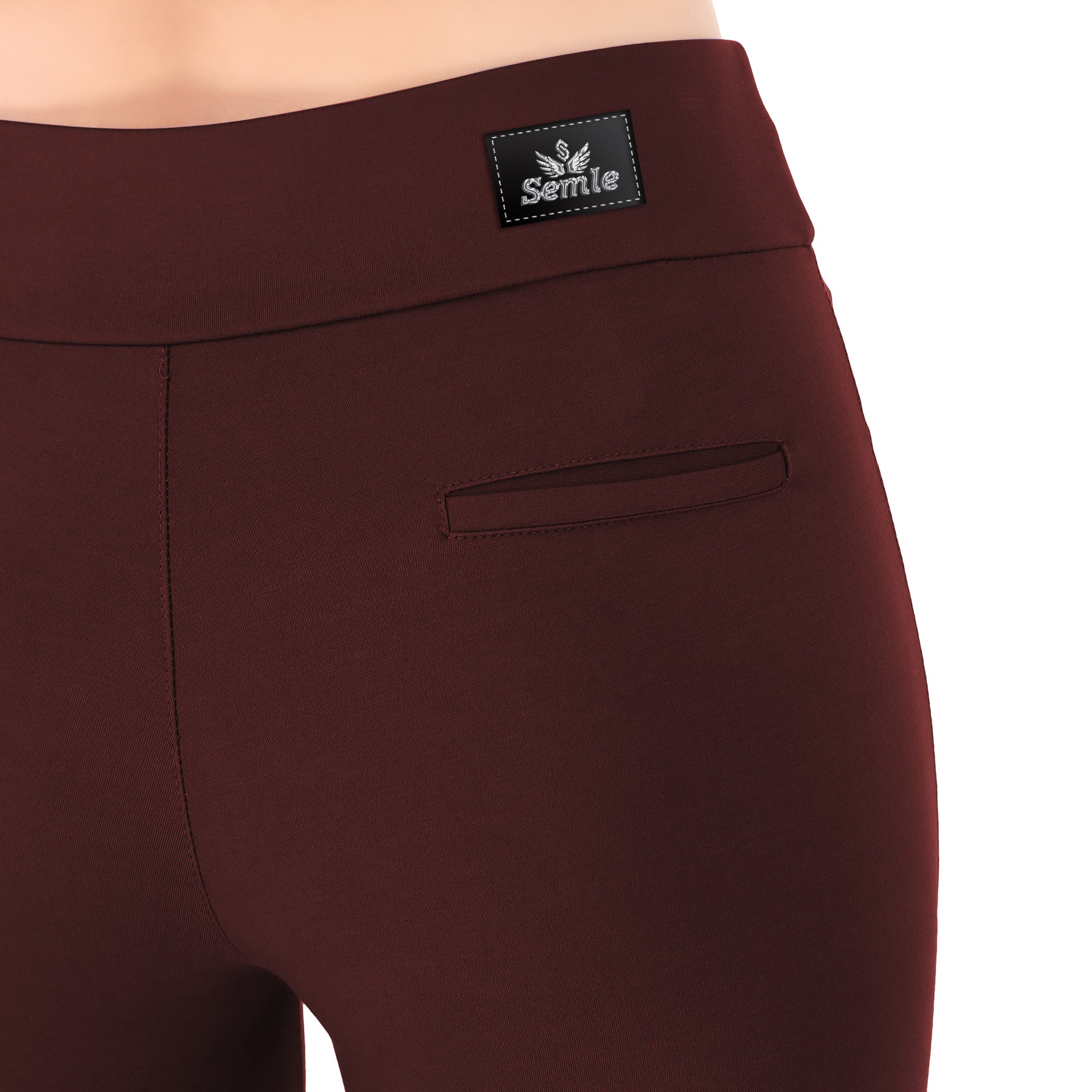 Most Comfortable Women's Mid-Waist Jeggings with 2 Front Pockets - Maroon 