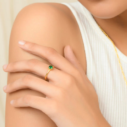 WOO YOU Round Emerald Zirconia Stacker Ring Band, Gift for Women and Girls, 1 Year Warranty, Modern Design, Birthday & Special Occasion Gift, Aesthetic Jewellery, Accessories for Everyday Wear (9.5) 