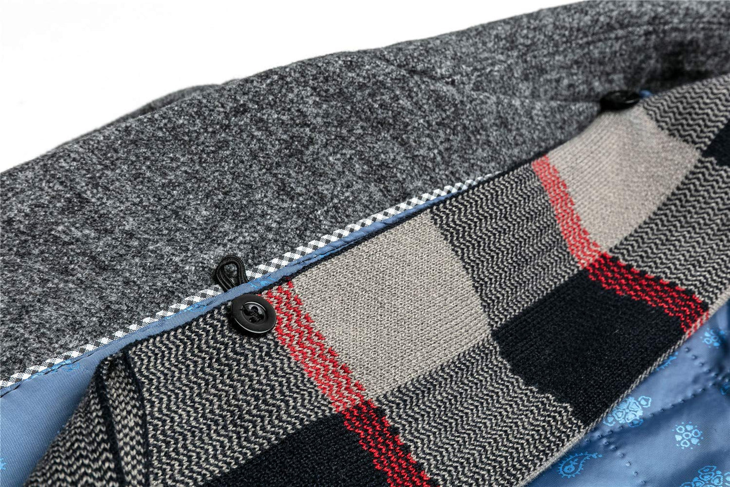 WULFUL Mens Winter Wool Trench Coat Slim Fit Pea Coat With Removable Plaid Scarf 