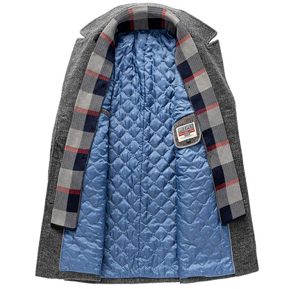 WULFUL Mens Winter Wool Trench Coat Slim Fit Pea Coat With Removable Plaid Scarf 