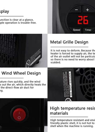 Wall-Mounted Electric Convector Heater – Silent Infrared Fan Stove for Bathroom, Bedroom & Greenhouse (BLACK) 