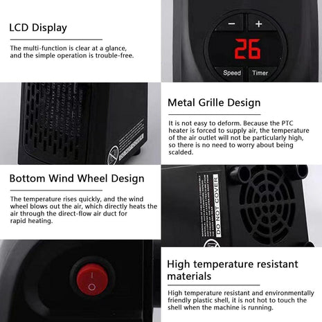 Wall-Mounted Electric Convector Heater – Silent Infrared Fan Stove for Bathroom, Bedroom & Greenhouse (BLACK) 