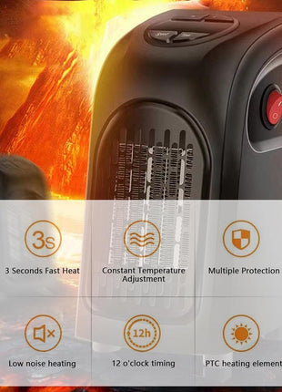 Wall-Mounted Electric Convector Heater – Silent Infrared Fan Stove for Bathroom, Bedroom & Greenhouse (BLACK) 